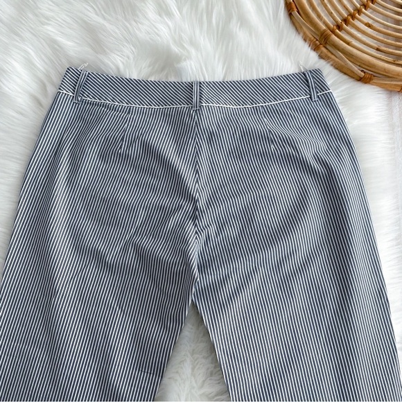 MaxMara Stripe Straight Leg Pants Trousers Silk Cotton Blend Crop Cream Blue - Picture 6 of 14